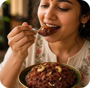 Woman enjoying traditional snacks